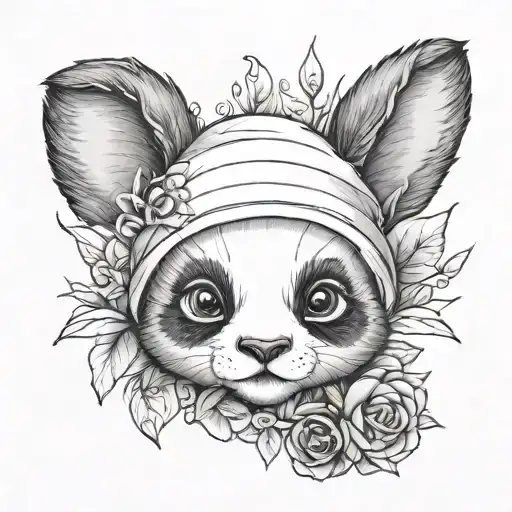 baby panda bunny ears tattoo design idea