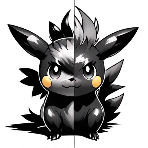 half shiny Pikachu infused with half shiny vulpix tattoo design idea