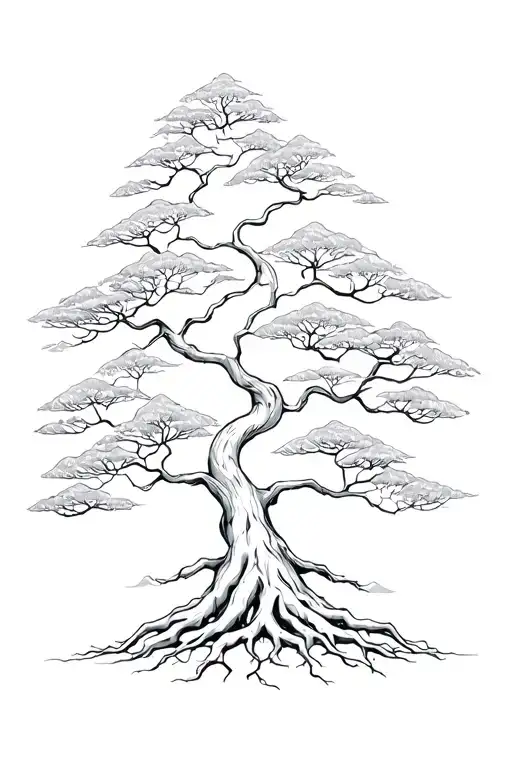 zen tree with roots forming the shape of jin jang tattoo design idea