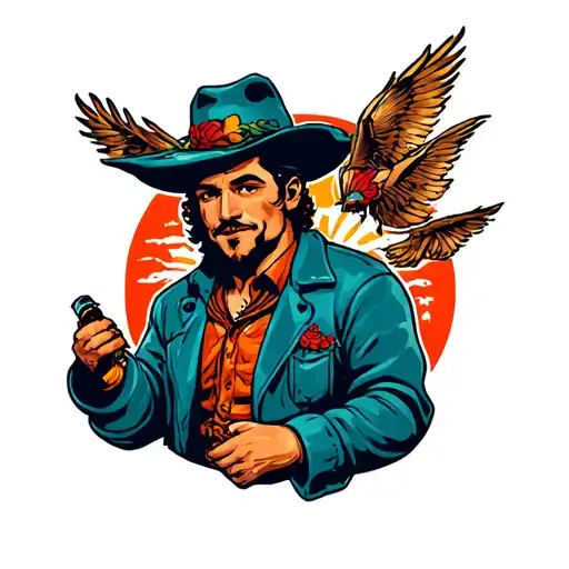 Rubber hose styled character holding tattoo design idea