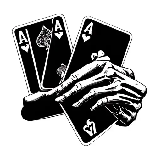 deck of cards held by skeleton hand holding tattoo design idea