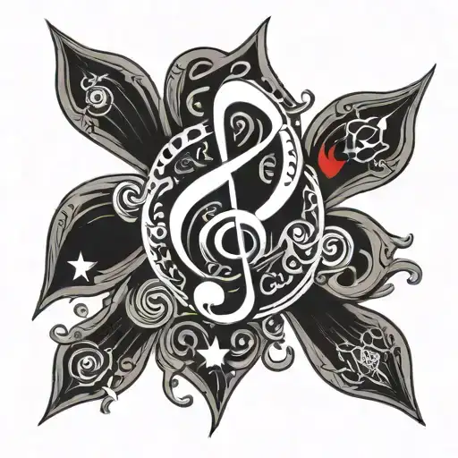 bass clef symbol, spade ace, double star, blood background tattoo design idea