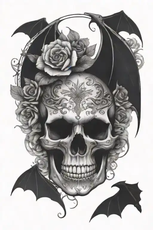 skull floral mandala bats tattoo design idea
