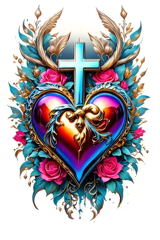 chrome heart cross tattoo design idea