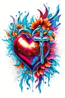 chrome heart cross tattoo design idea