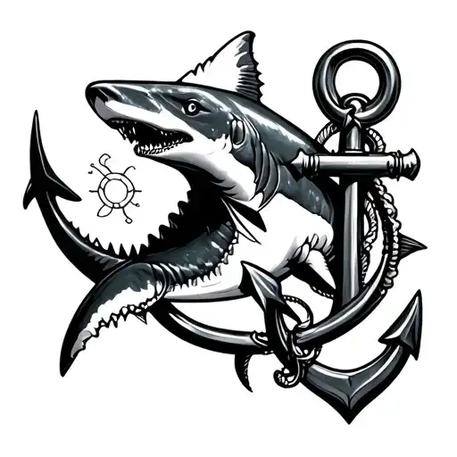 anchor and shark tattoo design idea