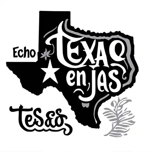 "Echo en tejas " Texas state outline , 3rd coast tattoo design idea