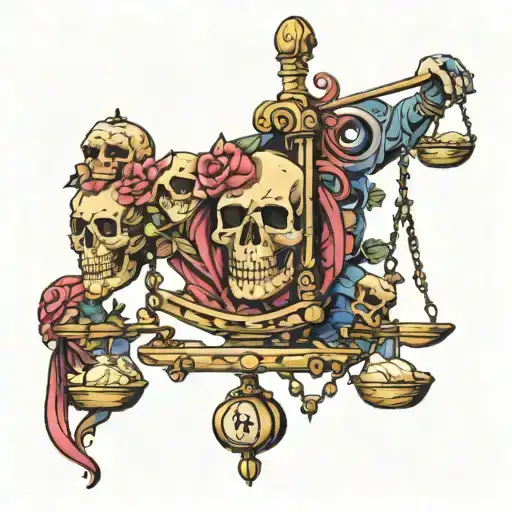 Libra scale with skull piles and few rises   tattoo design idea