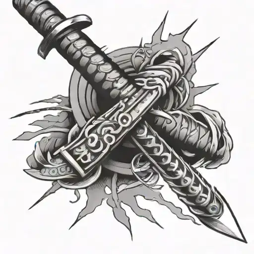 samurai sword over claw scratch marks tattoo design idea