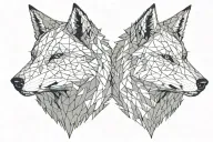 looking at each other a two splited wolfs heads one of them angry tattoo design idea