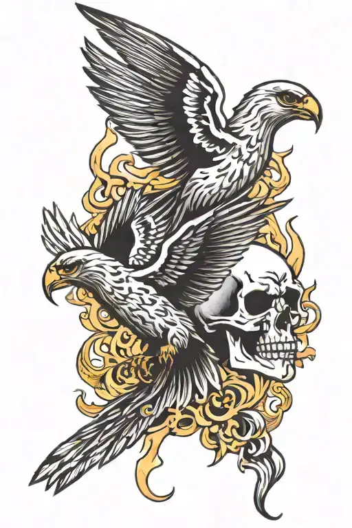 skulls fire bird tattoo design idea