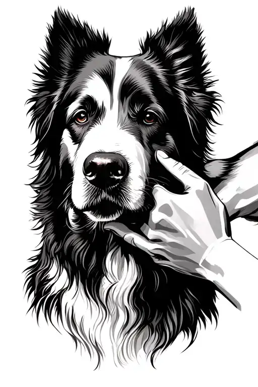 Great Pyrenees therapy dog silouhette with hand holding the dogs cheek tattoo design idea
