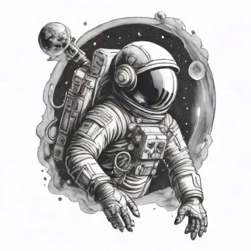 astronaut with skull face floating through space themed tattoo tattoo design idea