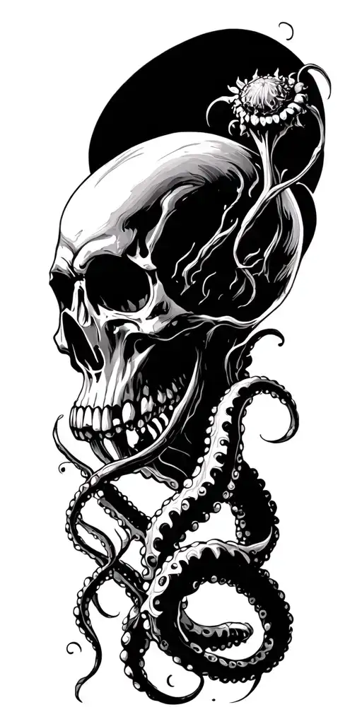 organic skull, tentacles tattoo design idea