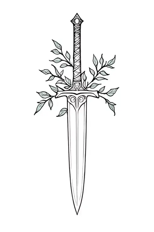 sword with leaves and vine tattoo design idea