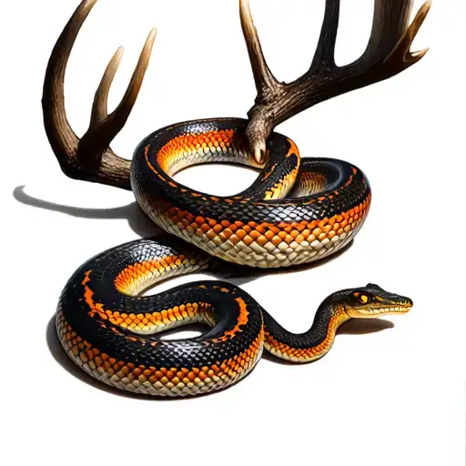 milksnake, lizards and red deer antlers tattoo design idea