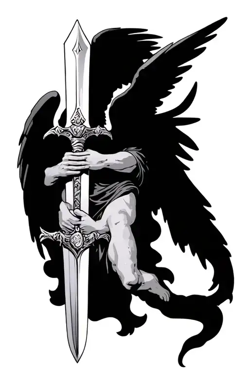 Penis with Angel Holding A Sword tattoo design idea
