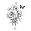Carnations, rose, snowdrop flowers with butterflies  tattoo design idea