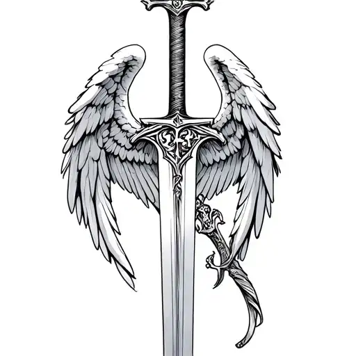 st michael sword one angel wing tattoo design idea