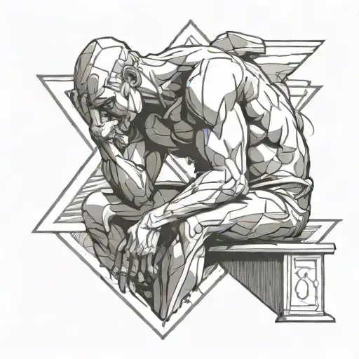 the thinker statue triangle shape tattoo design idea