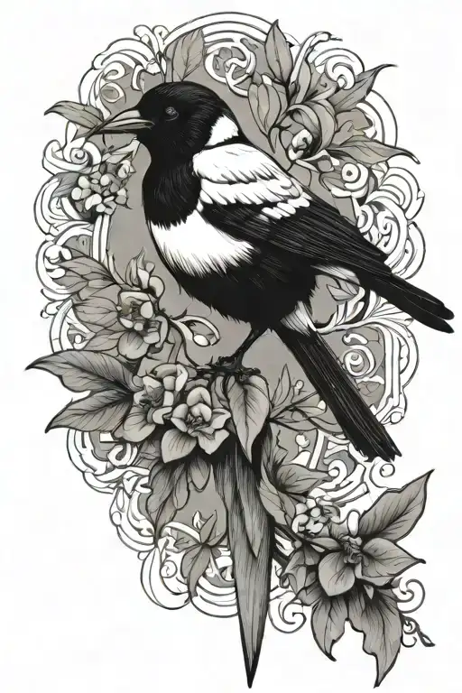 magpie perched tattoo design idea