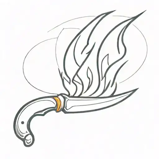 Design a minimalist tattoo of a chef's knife with a flame coming out of the tip tattoo design idea