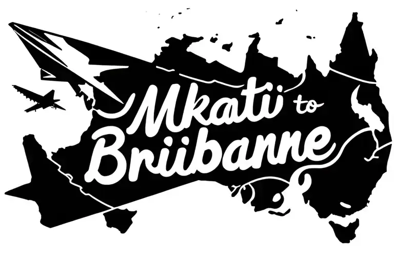 "Makati to Brisbane" australia map tattoo paper airplane flying tattoo design idea
