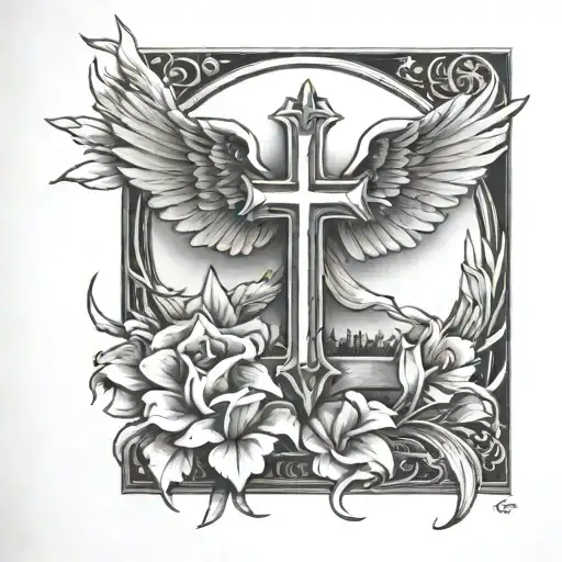 Colossians 3:23 with crosses and doves tattoo design idea