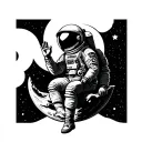 astronaut sitting on top of the moon waving   tattoo design idea