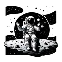 astronaut sitting on top of the moon waving   tattoo design idea