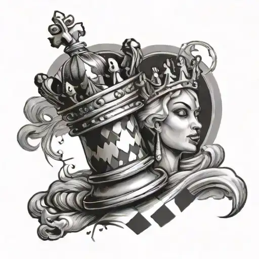 quenss crown with black queen chess piece coming threw it tattoo design idea
