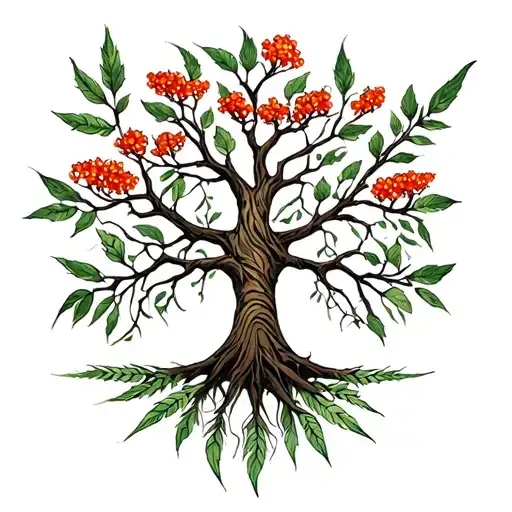 tree of life rowan, willow, reed, elder tattoo design idea