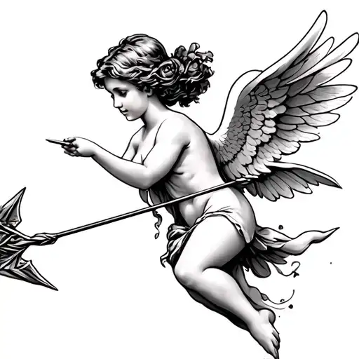"Megan" cupid shooting arrow tattoo design idea