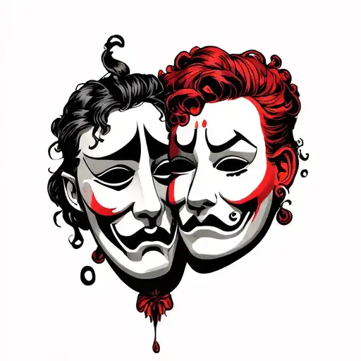 happy sad masks tragedy and comedy tattoo design idea