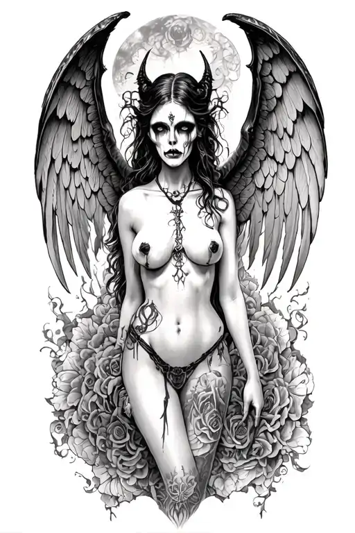 gothic nude succubus anjo shemale tattoo design idea