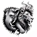 twin flame elephant and lion tattoo design idea