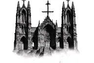 gothic cathedral with 2 small side masts and a large center mast tattoo design idea