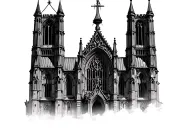 gothic cathedral with 2 small side masts and a large center mast tattoo design idea
