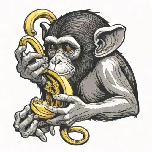 monkey eating banana tattoo design idea