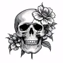 Broken Skull with flowers growing tattoo design idea