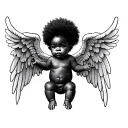 make a black baby angel with afro with wings that are in the shape of a V tattoo design idea