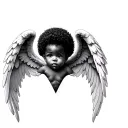make a black baby angel with afro with wings that are in the shape of a V tattoo design idea