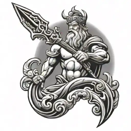 Poseidon holding a trident tattoo design idea