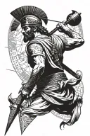 a greek warrior with maps and compass and arrows tattoo design idea