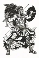 a greek warrior with maps and compass and arrows tattoo design idea