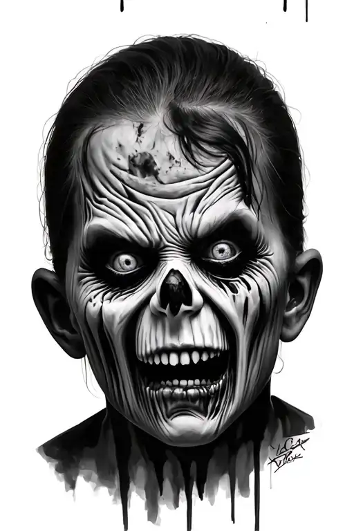 blind deaf mute 3 different scary faces tattoo design idea