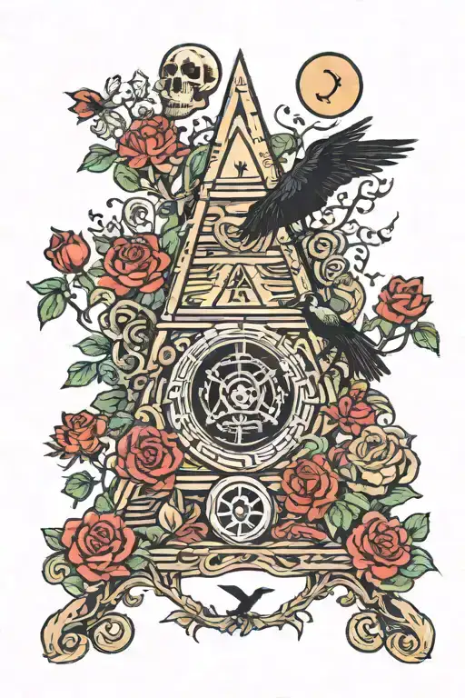 tree,roses,pyramid,waterfall,moon,yinyang,crow,snakes,wales,skull,wheelchair,eyeball,dragon tattoo design idea