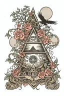 tree,roses,pyramid,waterfall,moon,yinyang,crow,snakes,wales,skull,wheelchair,eyeball,dragon tattoo design idea