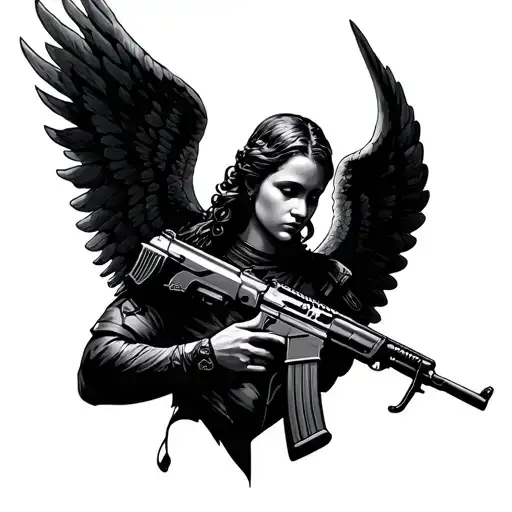 Angel With Ak 47 tattoo design idea