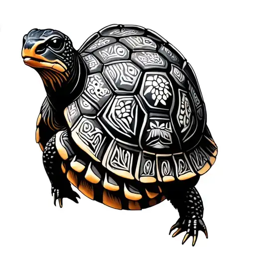 ghostly box turtle with Native designs integrated tattoo design idea